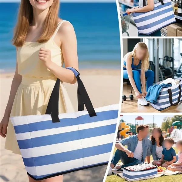 Large Leakproof Insulated Striped Beach Cooler Tote