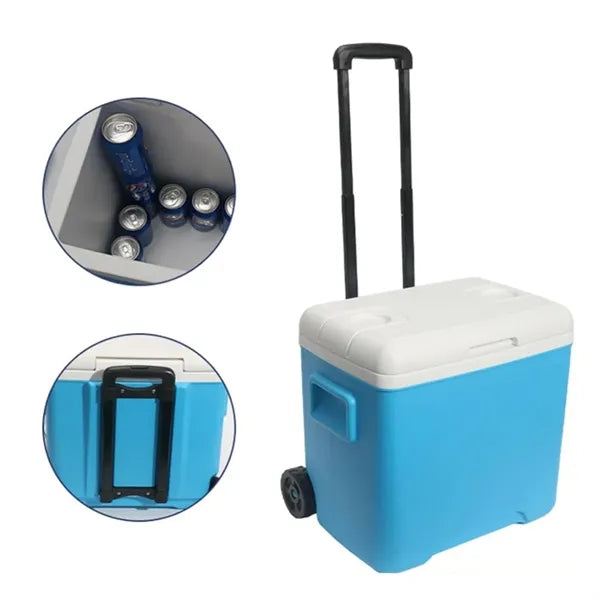 30L Hard Shell Rolling Cooler Ice Chest With Wheels