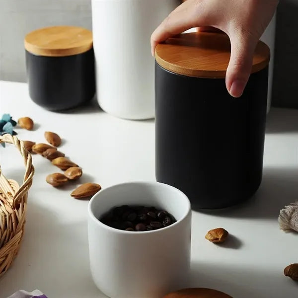 Minimalist Ceramic Airtight Kitchen Canister with Bamboo Lid