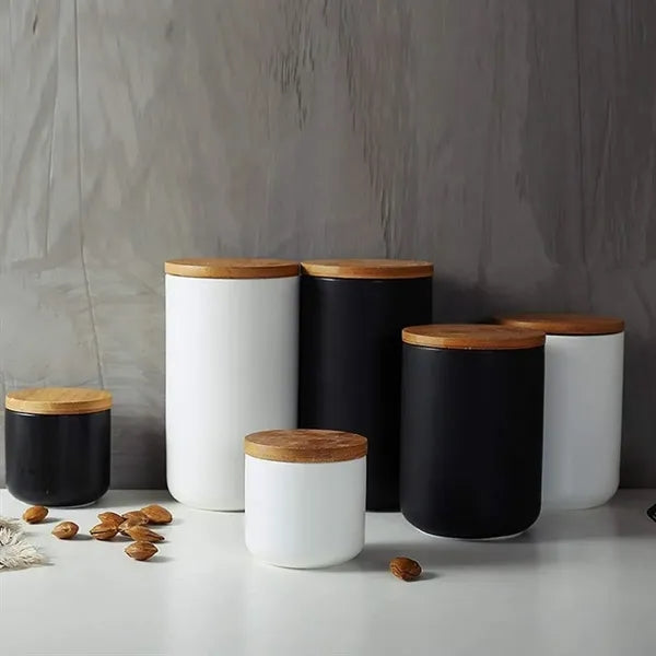 Minimalist Ceramic Airtight Kitchen Canister with Bamboo Lid