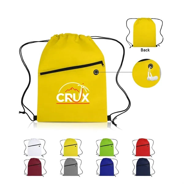Non-Woven Sports Drawstring Bag with Front Zipper