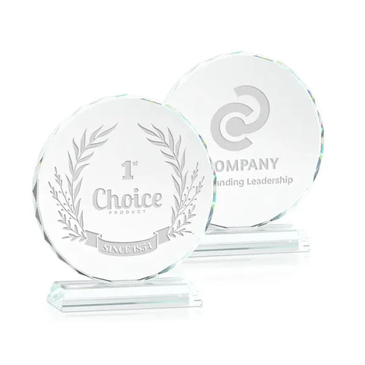Round Edge Crystal Glass Awards With Base 3/5" Thick
