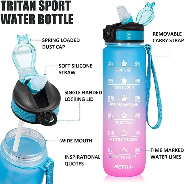 32 oz Motivational Water Bottles with Time Marker