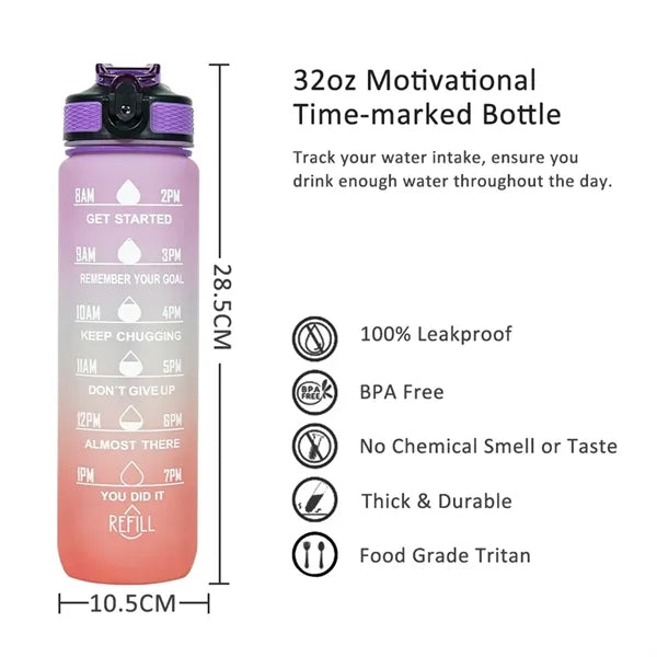 32 oz Motivational Water Bottles with Time Marker