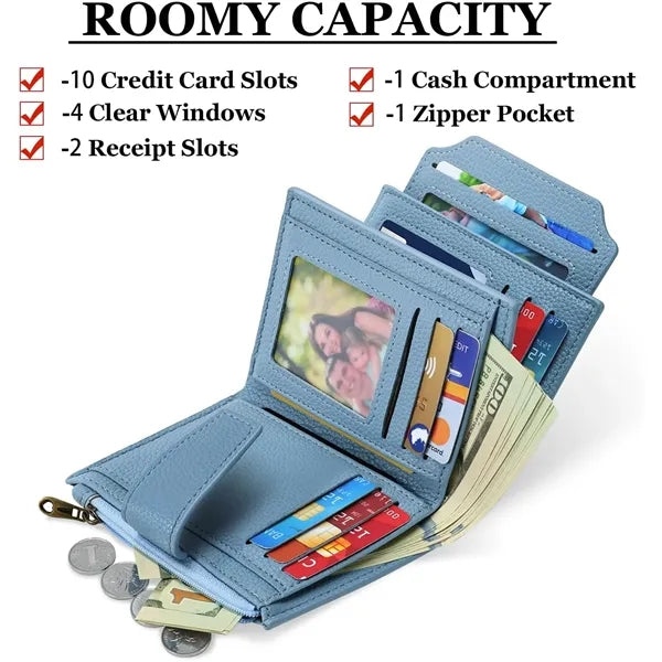 Compact Wallet and Card Holder for Women with Zipper Coin Po