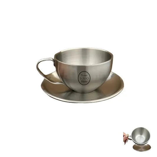 11.8 Oz Stainless Steel Coffee Cup Set (Cup & Saucer)