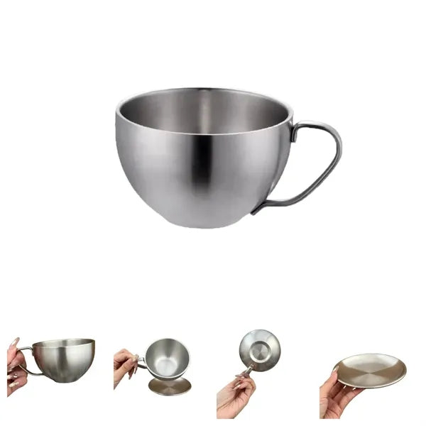 11.8 Oz Stainless Steel Coffee Cup Set (Cup & Saucer)