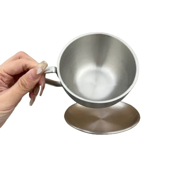 11.8 Oz Stainless Steel Coffee Cup Set (Cup & Saucer)