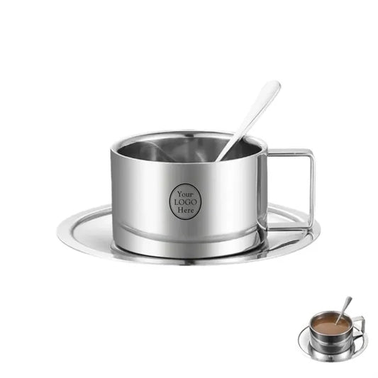 6.7 Oz Stainless Steel Coffee Cup Set (Cup Saucer & Spoon)