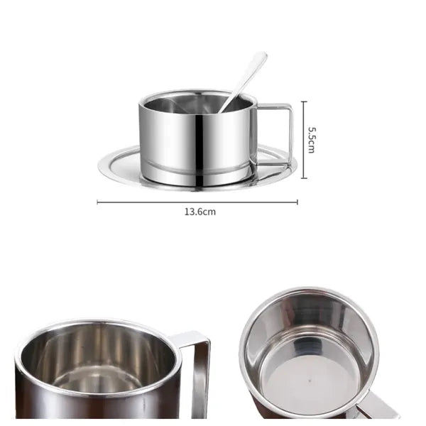 6.7 Oz Stainless Steel Coffee Cup Set (Cup Saucer & Spoon)