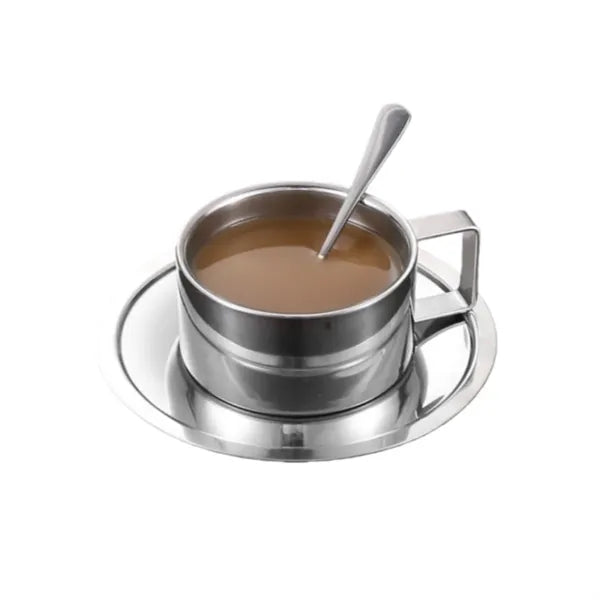 6.7 Oz Stainless Steel Coffee Cup Set (Cup Saucer & Spoon)