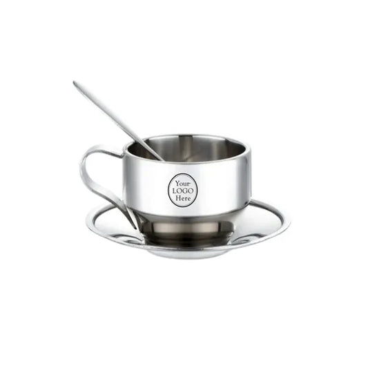 4.2 Oz Stainless Steel Coffee Cup Set (Cup Saucer & Spoon)