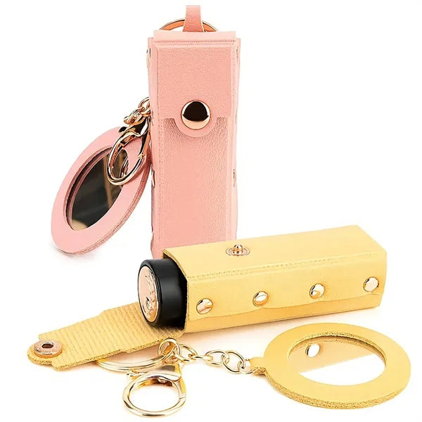 PU Leather Lipstick Holder Keychain Mirror