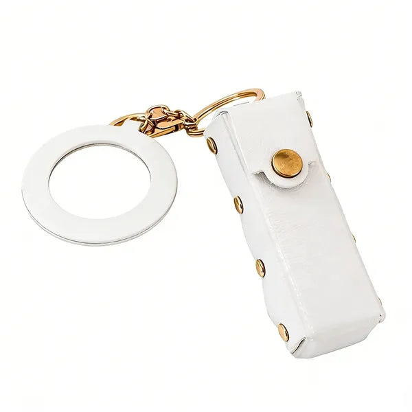 PU Leather Lipstick Holder Keychain Mirror