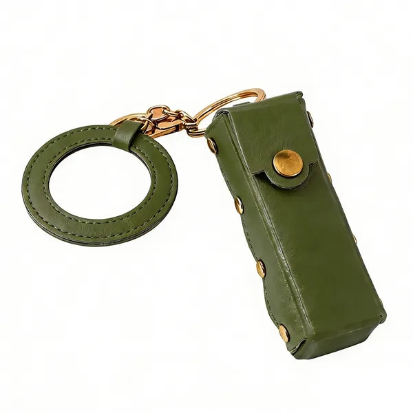 PU Leather Lipstick Holder Keychain Mirror