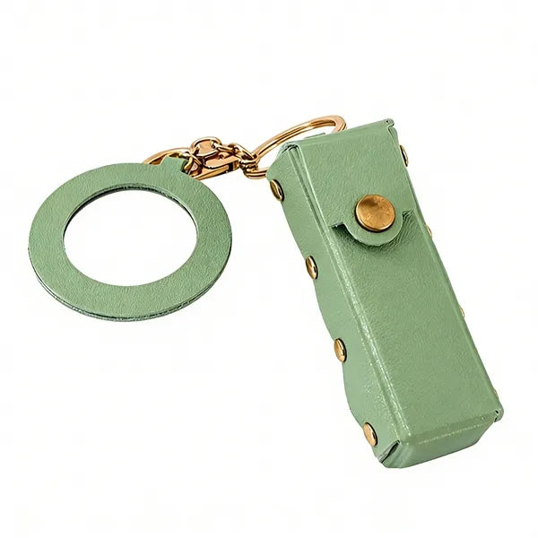PU Leather Lipstick Holder Keychain Mirror