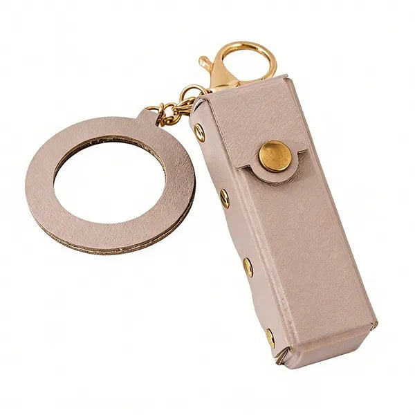 PU Leather Lipstick Holder Keychain Mirror