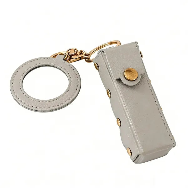 PU Leather Lipstick Holder Keychain Mirror