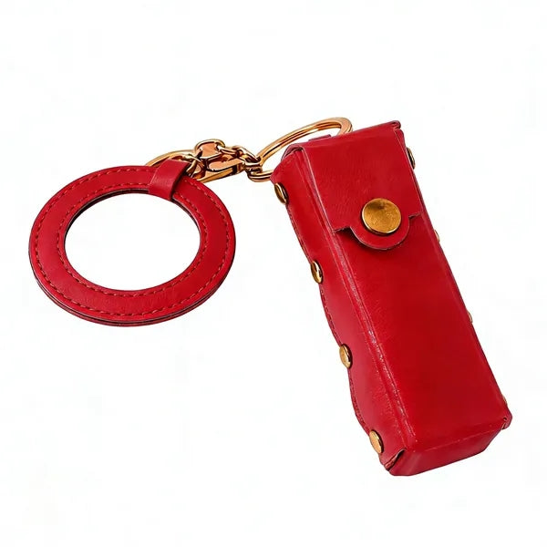 PU Leather Lipstick Holder Keychain Mirror