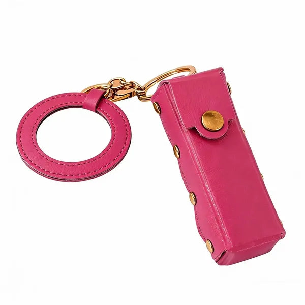 PU Leather Lipstick Holder Keychain Mirror