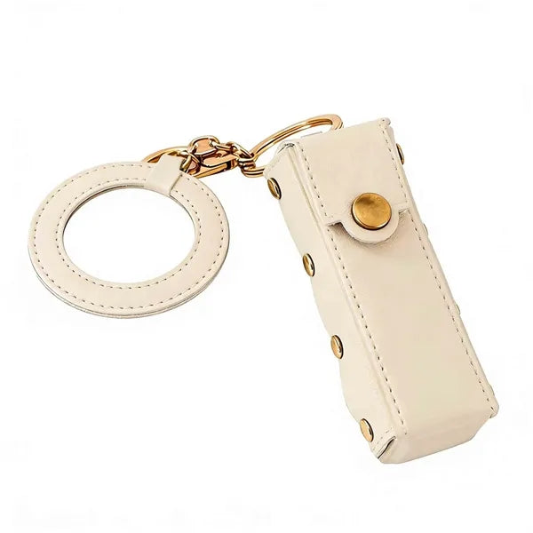 PU Leather Lipstick Holder Keychain Mirror