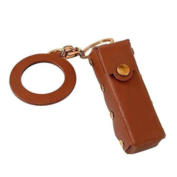 PU Leather Lipstick Holder Keychain Mirror
