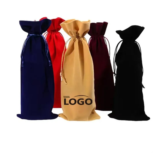 Plush Velvet Drawstring Wine Bag