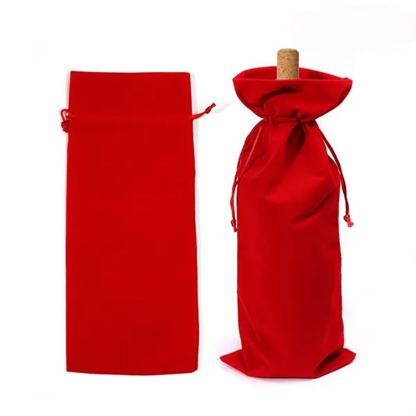 Plush Velvet Drawstring Wine Bag