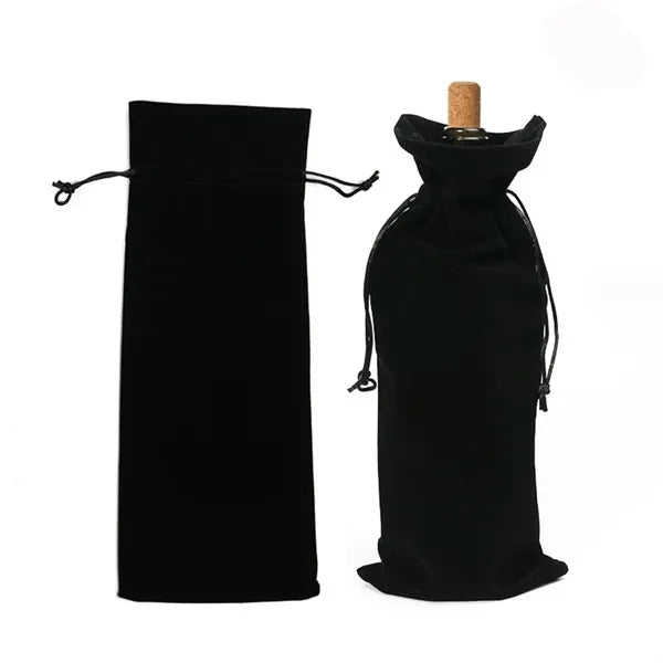 Plush Velvet Drawstring Wine Bag