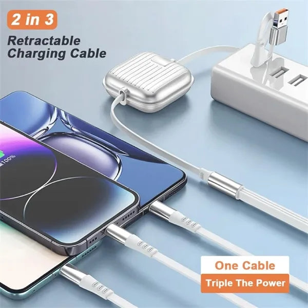 Retractable 3 in 2 Fast Charging Cables For Mobile Phones
