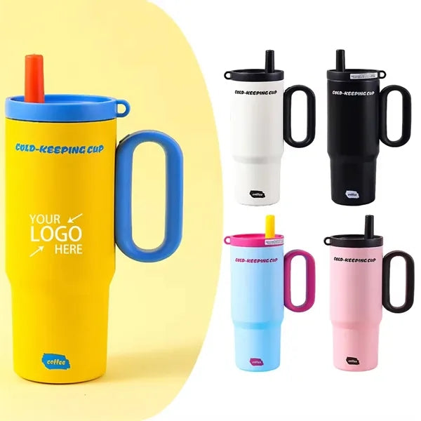 750ml Double Wall Vacuum Tumbler With Straw And Handle
