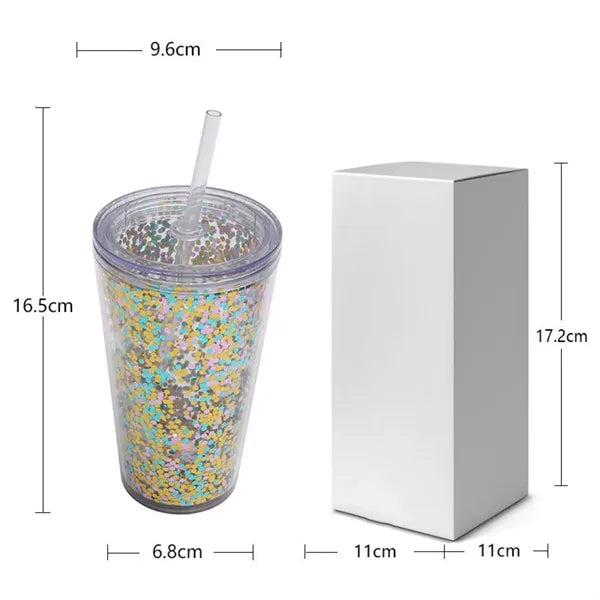 16oz Double-Wall Glitter Plastic Water Cup