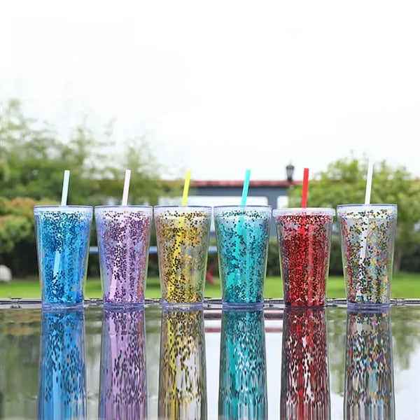 16oz Double-Wall Glitter Plastic Water Cup