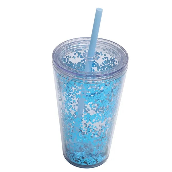16oz Double-Wall Glitter Plastic Water Cup