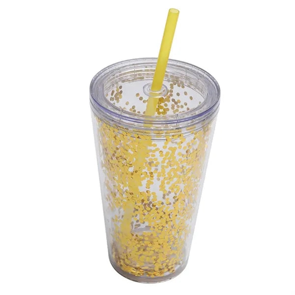 16oz Double-Wall Glitter Plastic Water Cup