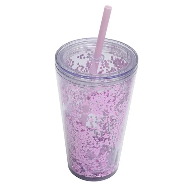 16oz Double-Wall Glitter Plastic Water Cup