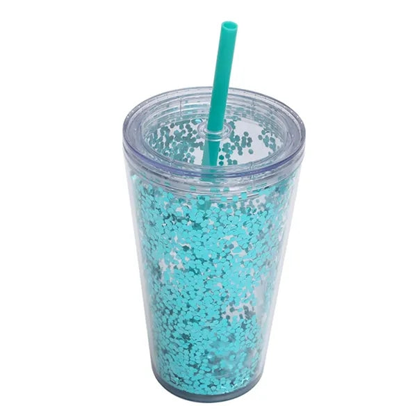16oz Double-Wall Glitter Plastic Water Cup