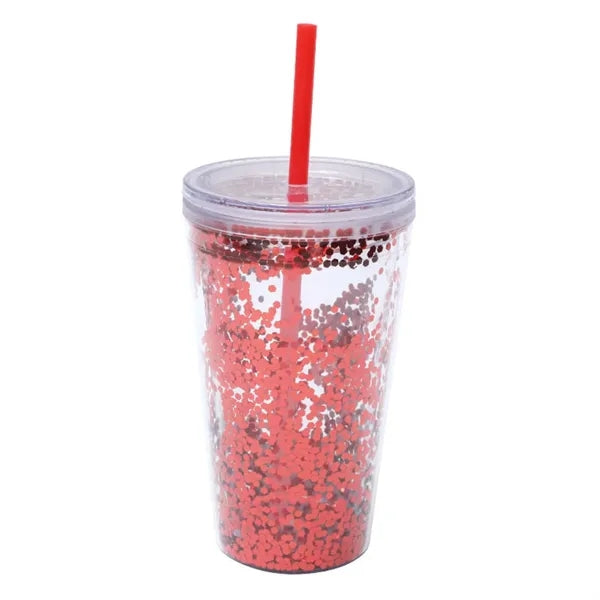 16oz Double-Wall Glitter Plastic Water Cup