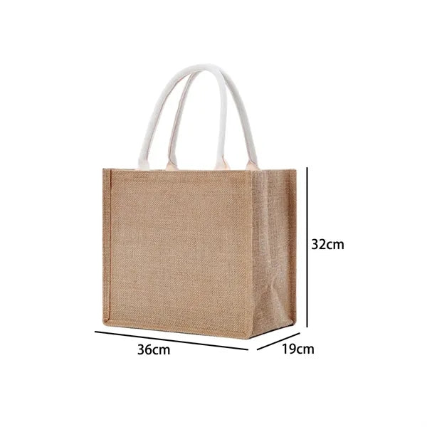 Jute Burlap Tote Bag With Soft White Cotton Rope Handles