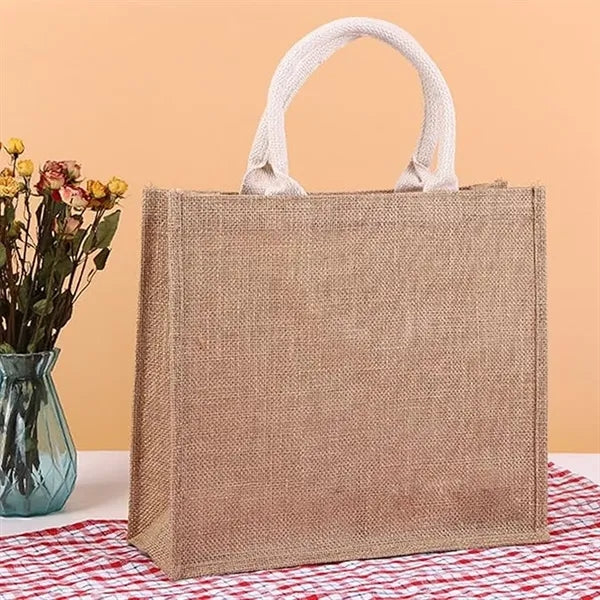 Jute Burlap Tote Bag With Soft White Cotton Rope Handles