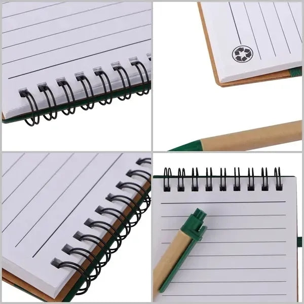 5.5" Kraft Paper Mini Pocket Spiral Notebook W/ Pen