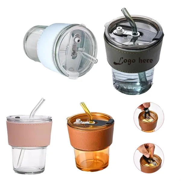 Coffee glass cups With Cap And Straw
