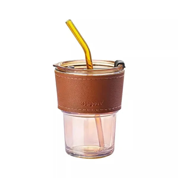 Coffee glass cups With Cap And Straw