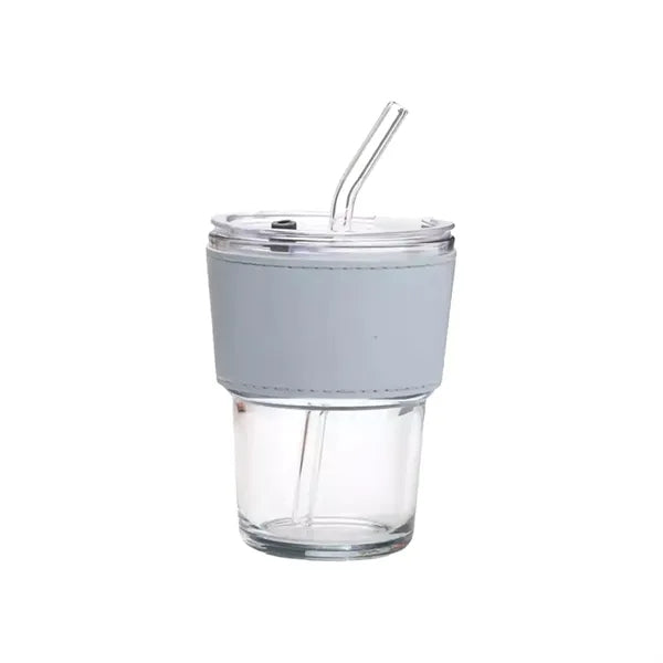 Coffee glass cups With Cap And Straw