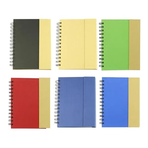 Spiral Notebook with Sticky Notes and Pen Holder