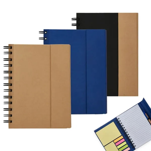 Spiral Notebook with Sticky Notes and Pen Holder