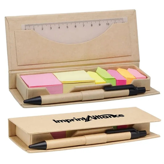 Recycled Multifunction Sticky Note Box Set with Pen & Ruler