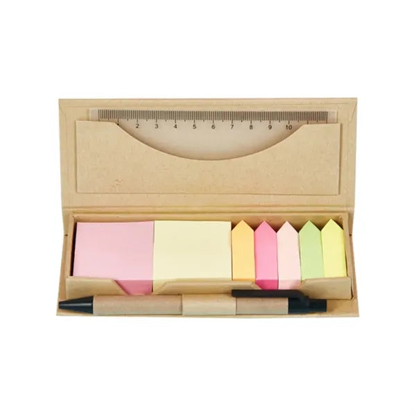 Recycled Multifunction Sticky Note Box Set with Pen & Ruler