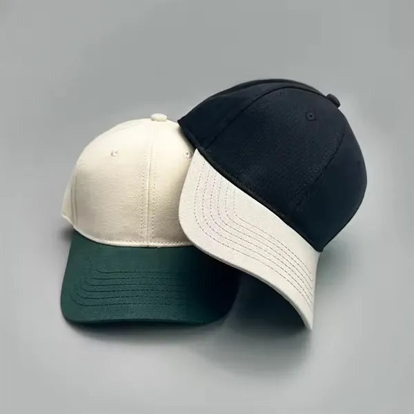 Two Tone Baseball Cap with Color Dot Button Design