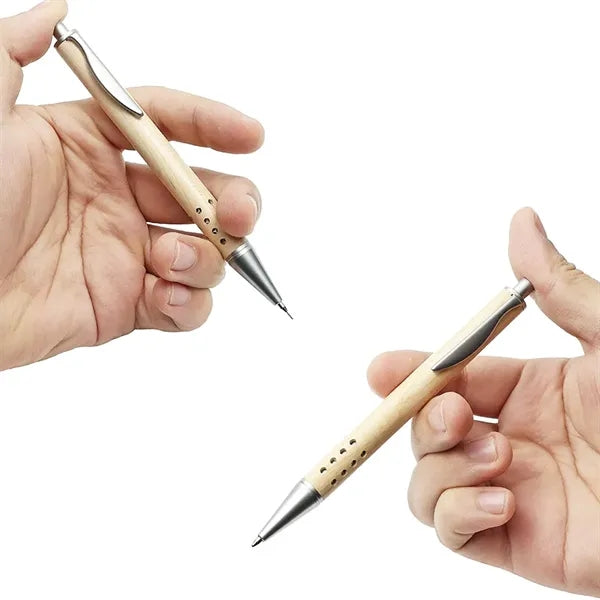 Retractable Bamboo Gel Pen With Chrome Accents